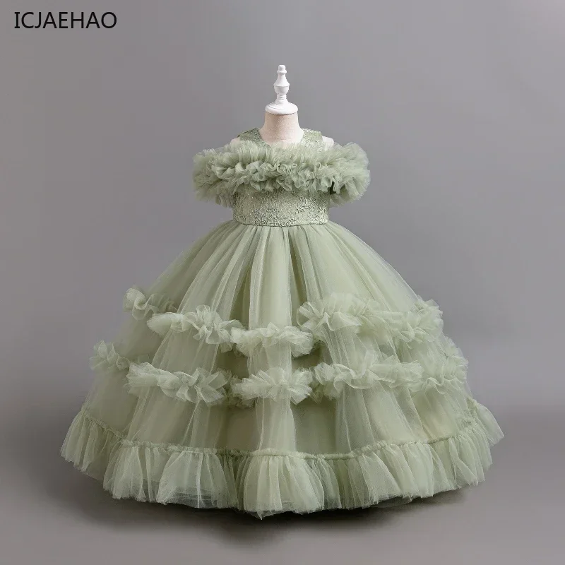 ICJAEHAO Girls Tutu Child Wedding Prom Gown Robe Luxury Dresses for Elegant Party Enfant Fille Matching 4 6 8 10 12 Year Outfit