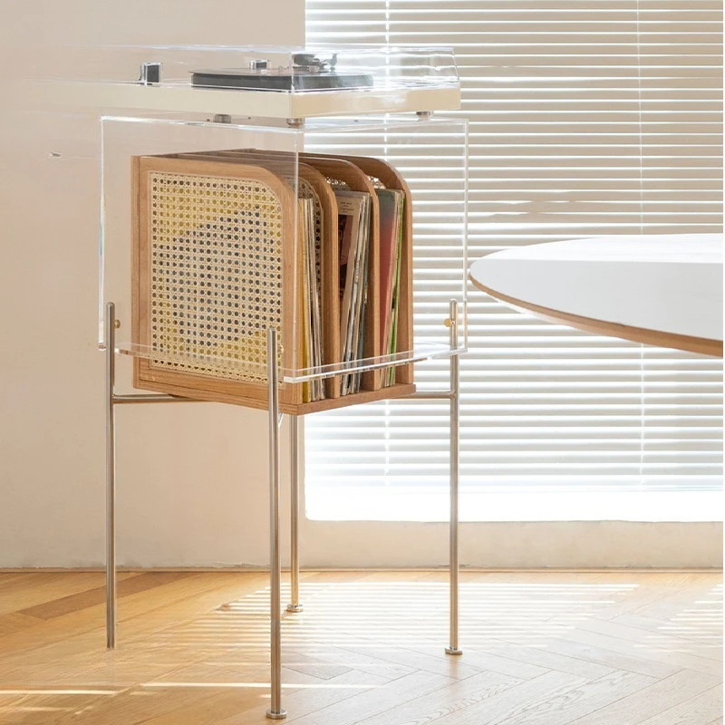 

Vinyl Storage Cabinet, Rattan Solid Wood Metal Vinyl Record Cabinet, Retro Nordic Floor-to-ceiling Bookcase Display