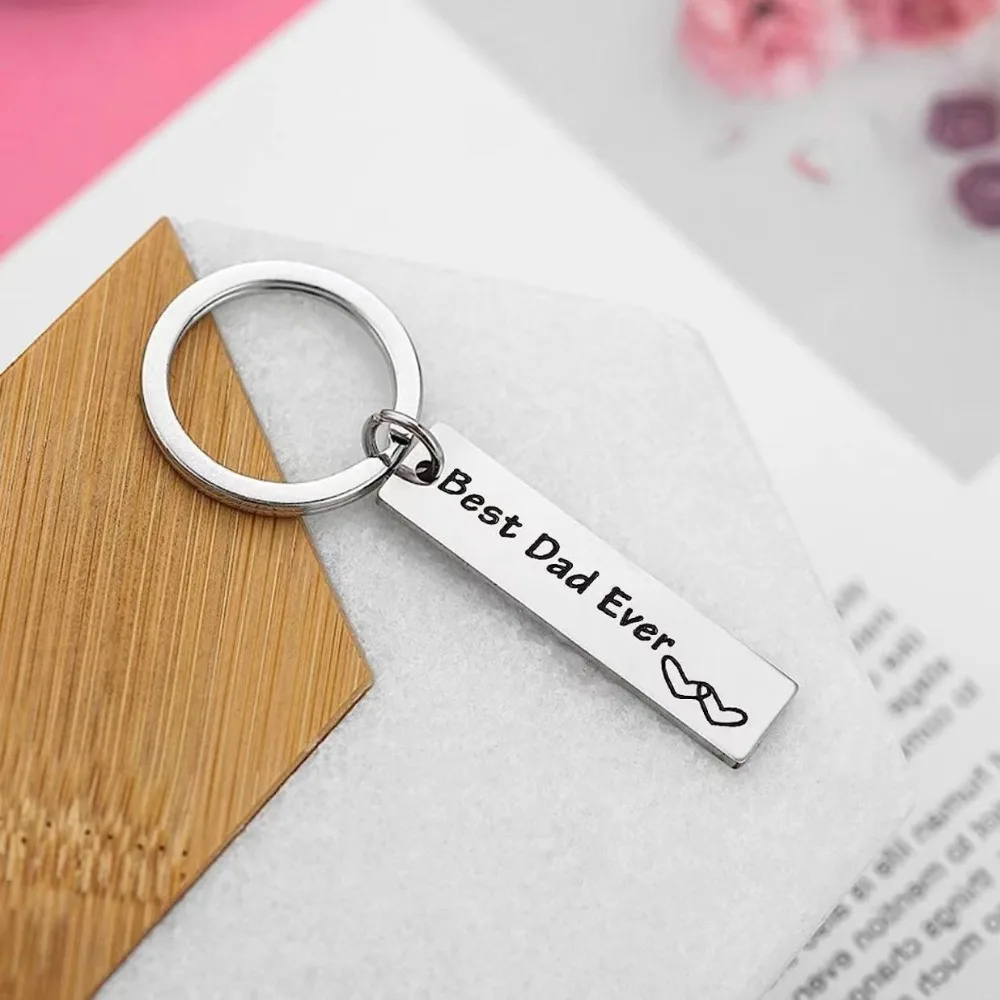 Father's Day Gift Best Dad Ever Keychain Stainless Steel Long Strip Engraved Unique Keyring Pendant Accessories Decor Ornament