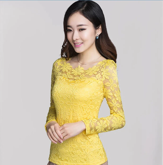 Summer Women Sexy Floral Lace Slim Solid Blouses Shirts Ladies Elegant Casual Long Sleeve Tee Tops Blusas Plus Size 5XL