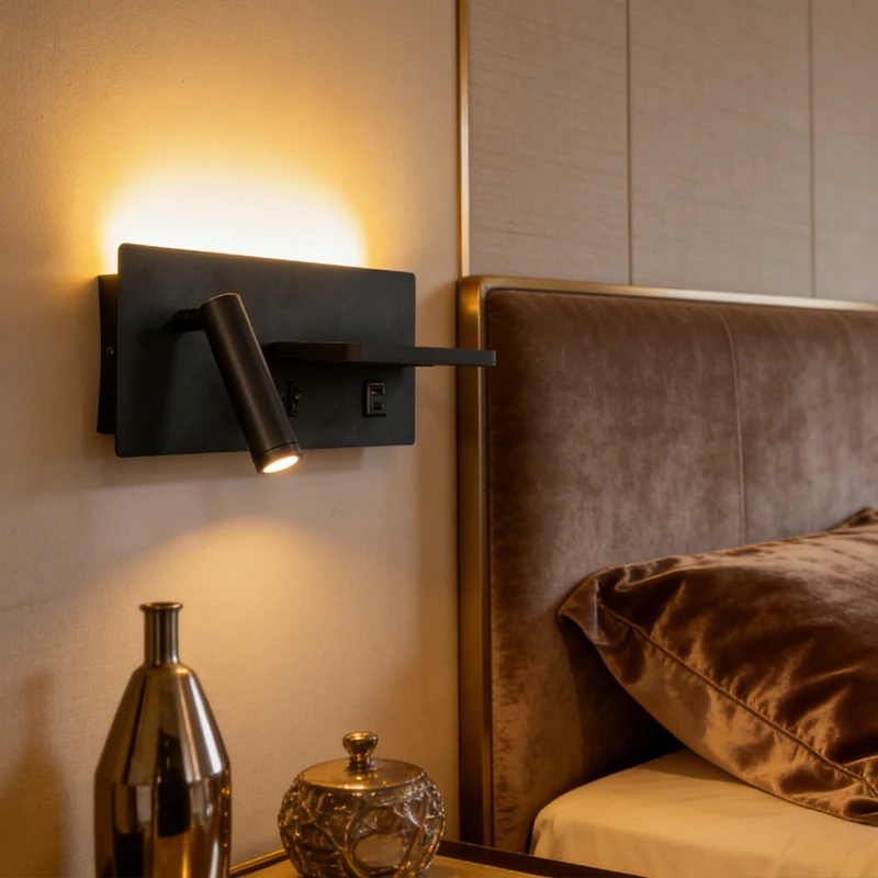 Wireless Charging Wall Light Sleek Black Modern Wall Sconce Corridor Home Decor Adjustable Spotlight for Bedroom Living Room view 4