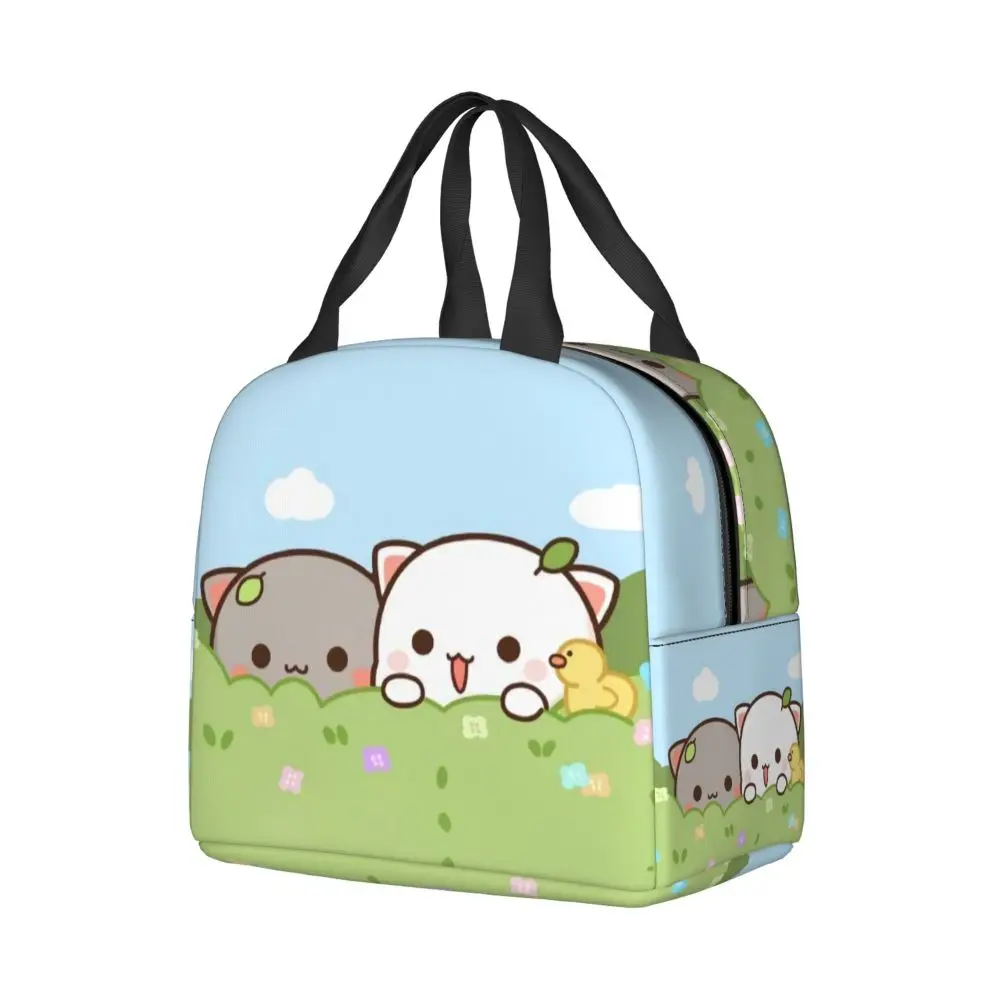 Peach And Goma Insulated Lunch Bags for Work School Picnic Cartoon Mochi Cat Leakproof Cooler Thermal Lunch Box Women Kids