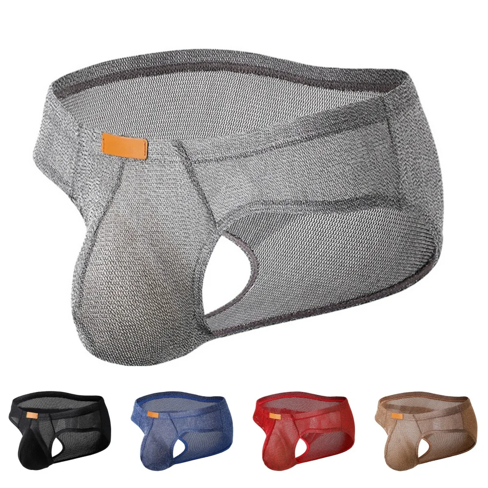 Men Mesh Briefs Translucent Breathable Underwear Bulge Pouch High Elastic Pantie Mesh See-Through Briefs Breathable