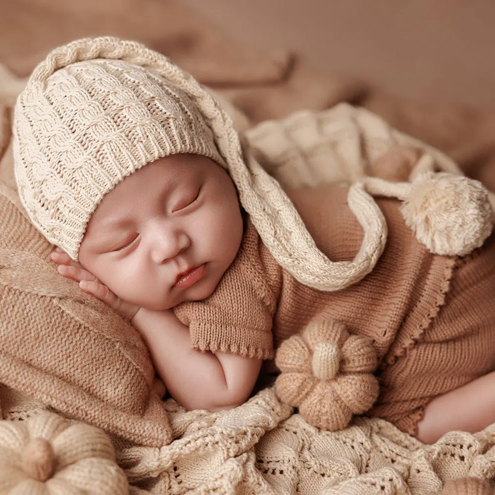 0-1 شهر الوليد التصوير الدعائم اكسسوارات جميلة موضوع الهالوين محبوك الزي مع قبعة النوم ولعبة اليقطين لاطلاق النار #3