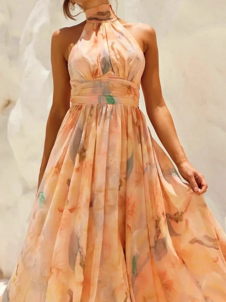 Nieuwe zomer vrouwen vakantie mouwloze print backless jurk mode elegante casual maxi jurken voor vrouwen gewaad femme vrouwen kleding