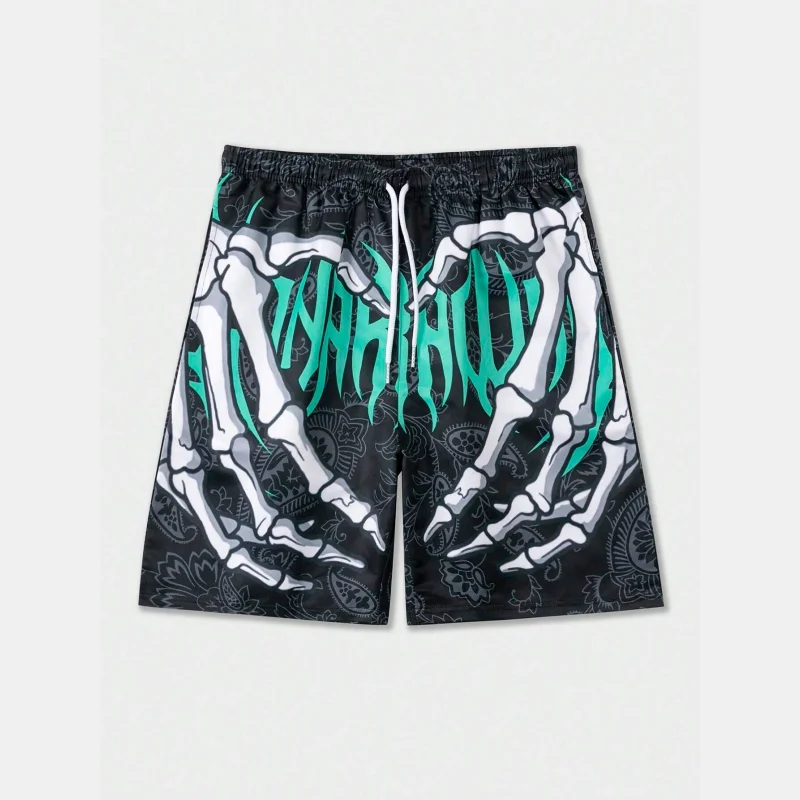 Trend Skeleton Hand Graphic Beach Shorts For Men Fashion Cool Summer 3D Printed Short Pants Loose Streetwear Hip Hop Swim Trunks