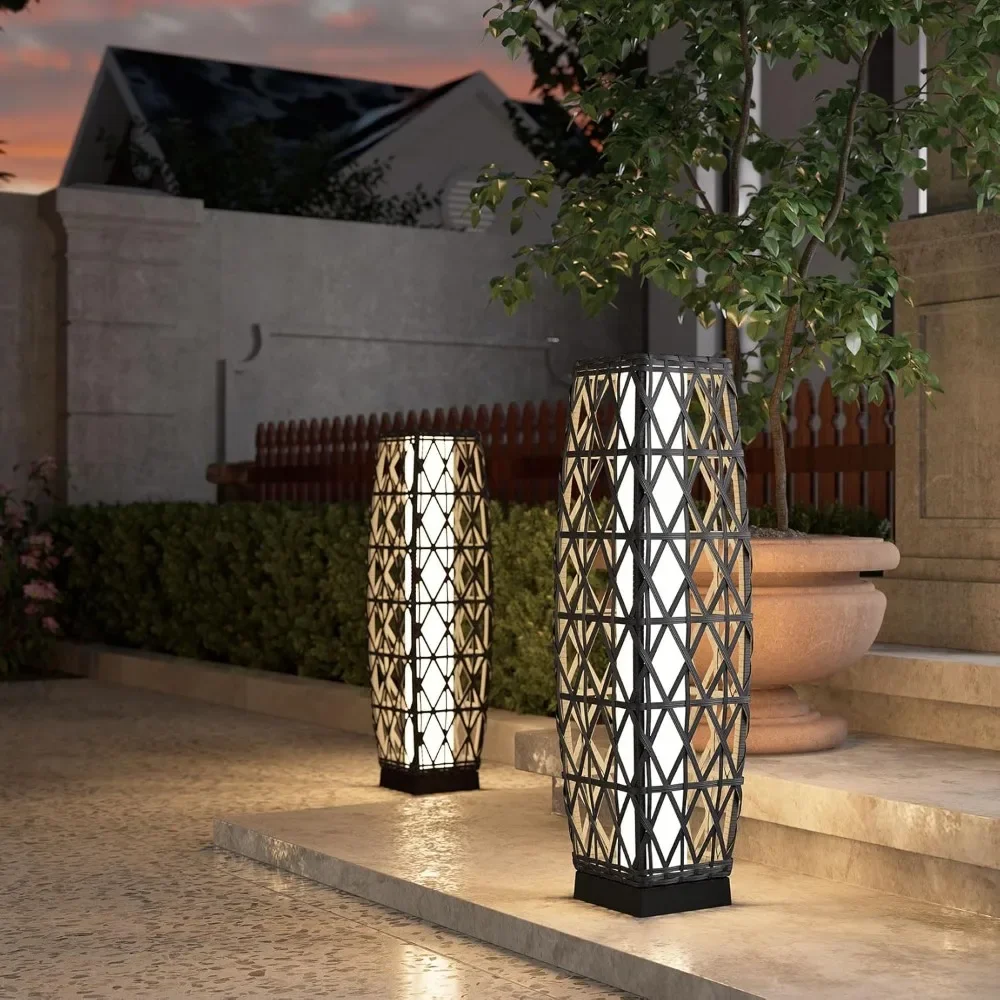 

Piece Outdoor Solar-Powered Woven Wicker Lantern Floor Lamp Decoration for Deck Garden Lawn Porch - Medium Cindy,