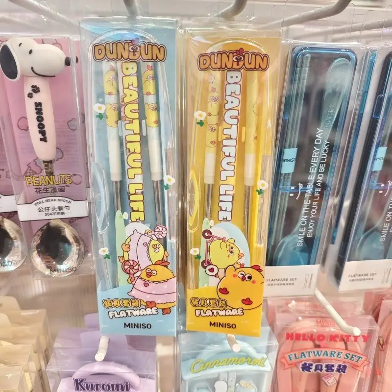 

2pcs Kawaii Anime dundun cutlery set Cute cartoon student brings food Portable stainless steel spoon Chopsticks Toys for Gifts