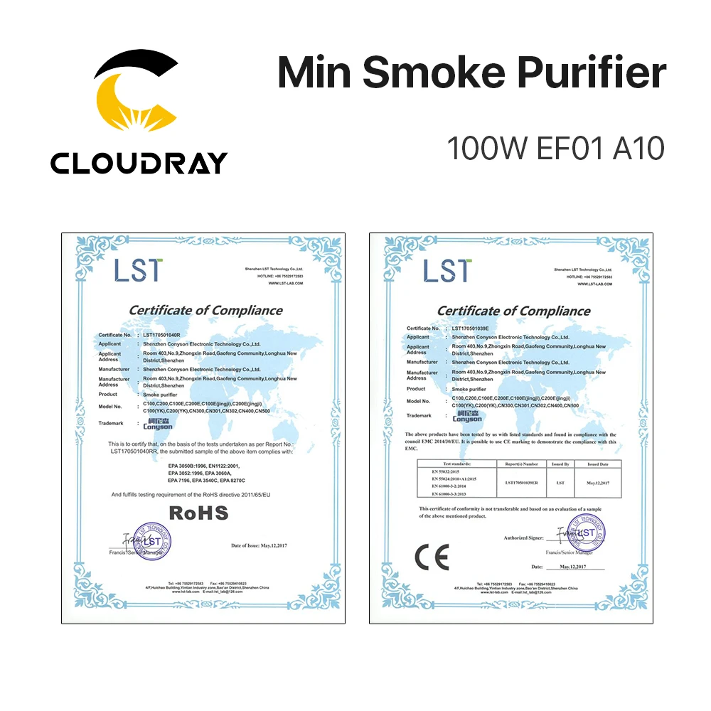 Cloudray 100W Mini Smoke Purifier High Efficient for Smoke Extraction on Laser Cutting and Marking Process