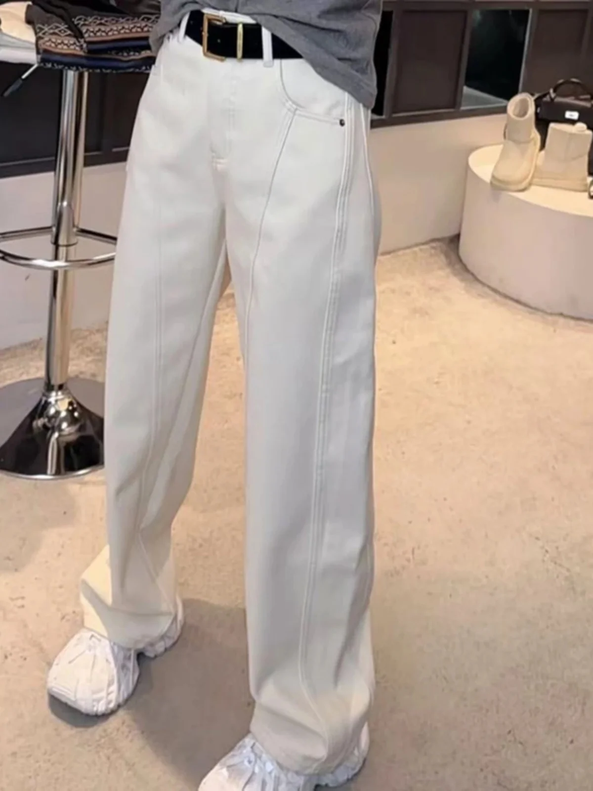 

Джинсы женские премиум-класса с высокой талией, прямые, белые, универсальные, повседневные, из денима, коллекция Весна-Осень