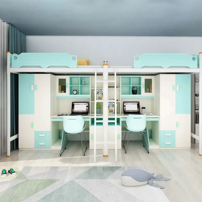 

Wardrobe, upper bunk, double-layer steel high-low iron frame bed for college students and children, school dormitory bed