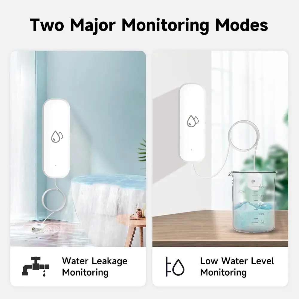 Zigbee Water Leak Sensor Detector With Alarm System Smart Home Automation For Kitchen Bathroom Compatible with Alexa Google Home