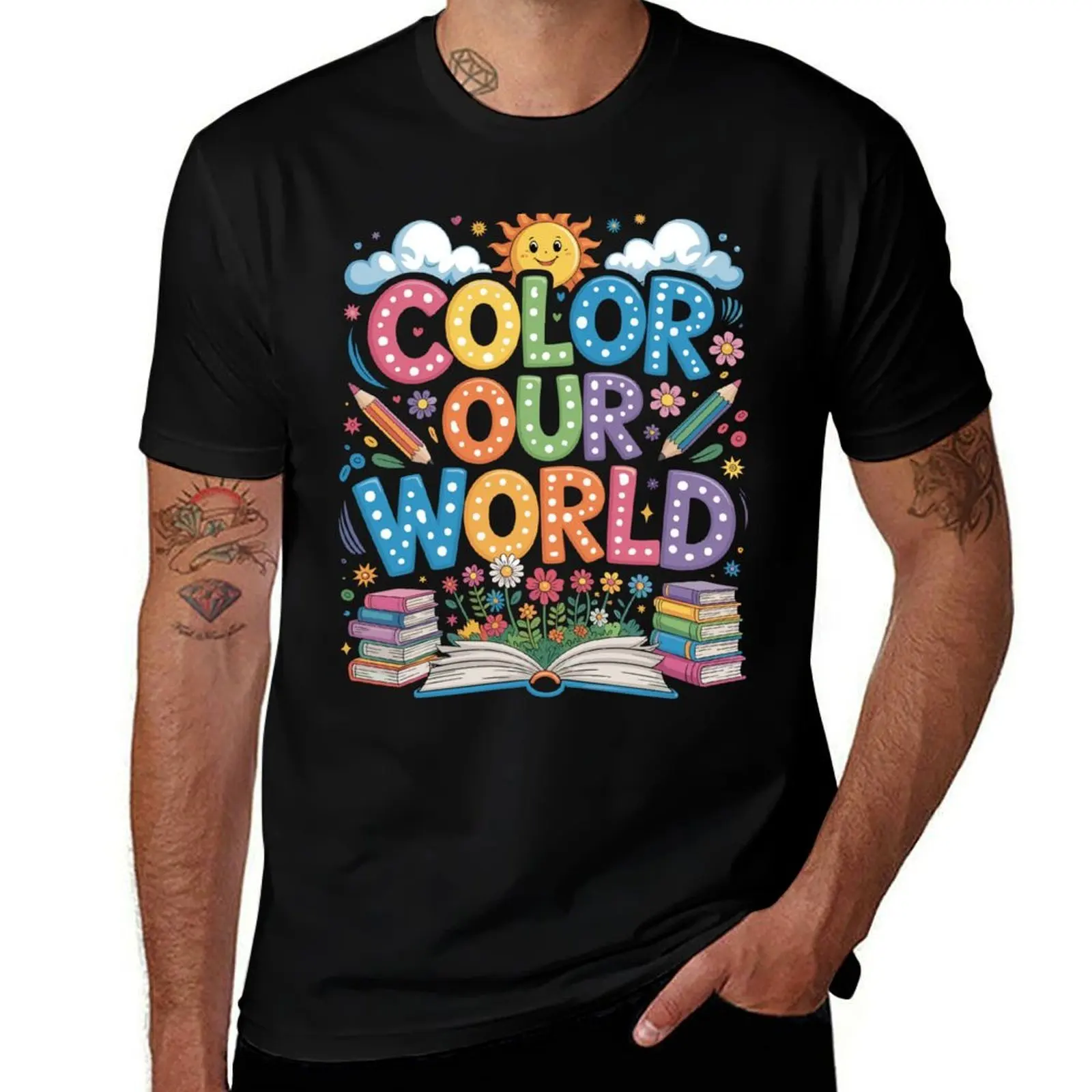 

Color Our World Book Reading Program 2025 Summer Books Tree T-Shirt Luxury man vintage mens t shirt