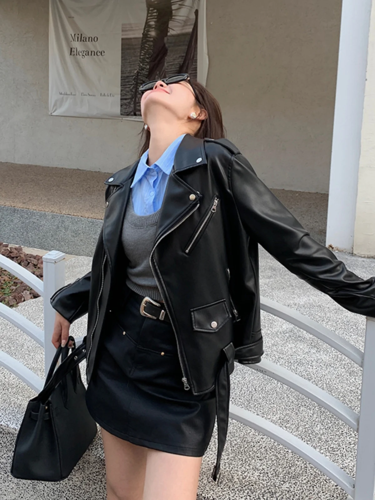 Casual losse PU-leer Jaet dames Street Sle Biker-kleding Lente Herfst Afslankende leren jas Grote maat ritssluiting