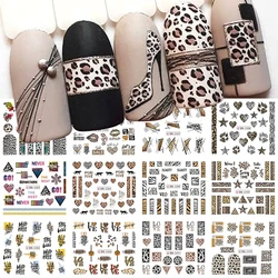 12pcs Sexy Leopard Print Nail Water Sticker Charm Wild Animal Pattern Geometry New Year Manicure Accessories Tattoo Sliders LYBN