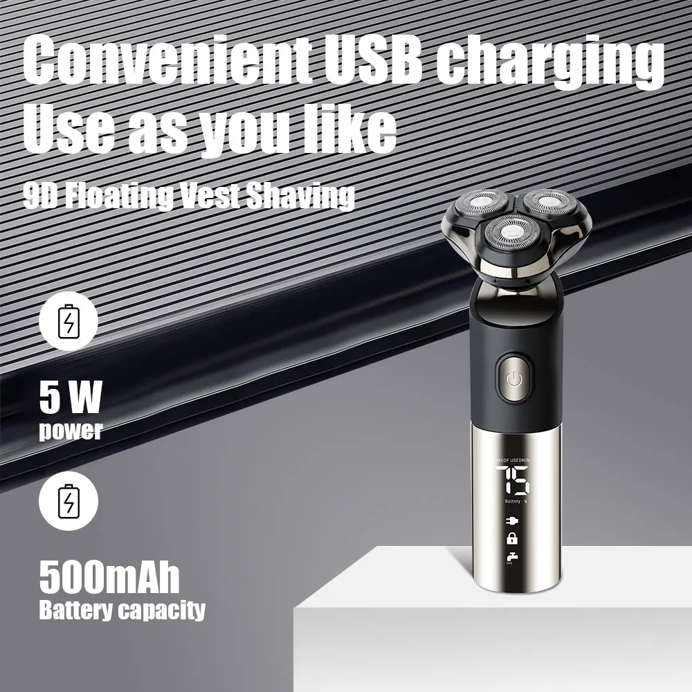 Wet Dry Electric Shaver For Men Beard Stubble Rechargeable Electric Razor Facial Shaving Machine Washable