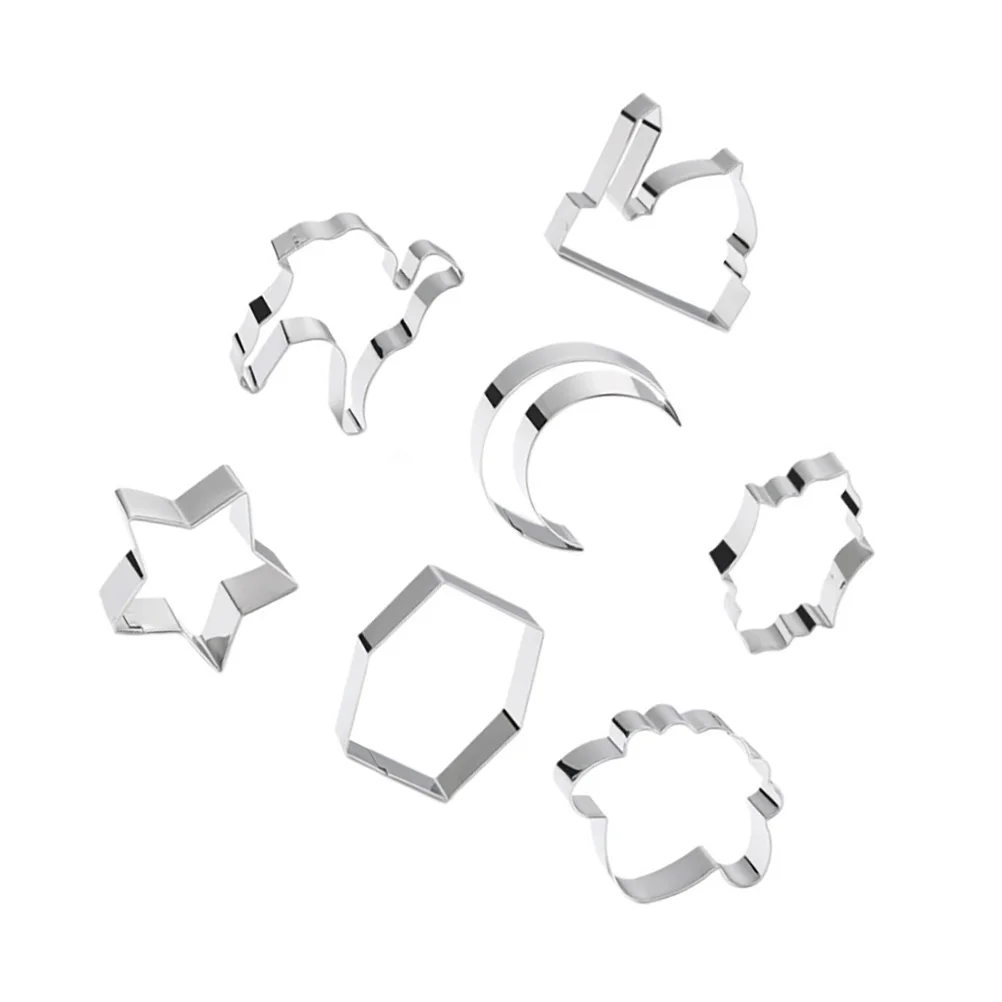 

7pcs Stainless Steel Biscuit Mold Cookie Set Non Stick Easy Demould Baking Tools For Home Cake Shop Use