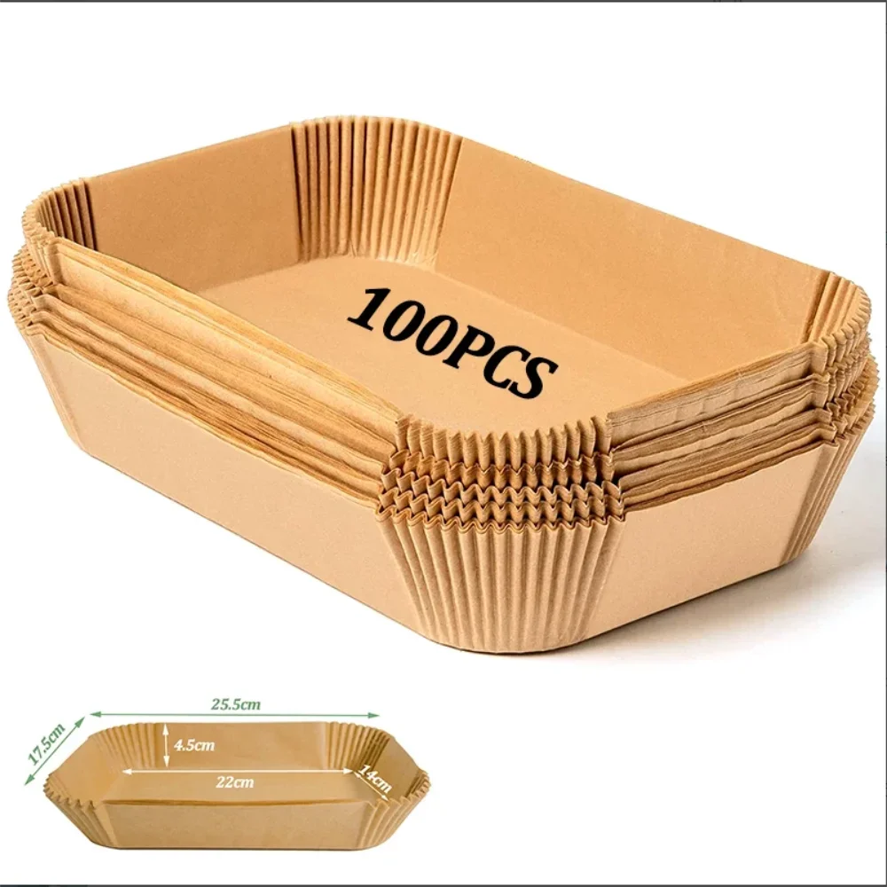 50/100 stücke Einweg Air Friteuse Papier Rechteck Küche Backen Airfryer Matte Öldicht Mikrowelle Grill Backpapier Zubehör