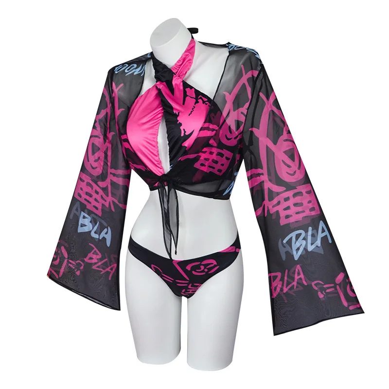 Traje Cosplay de Jinx, Disfarce de Game Lol, Roupa de Halloween, Fato da parte do carnaval