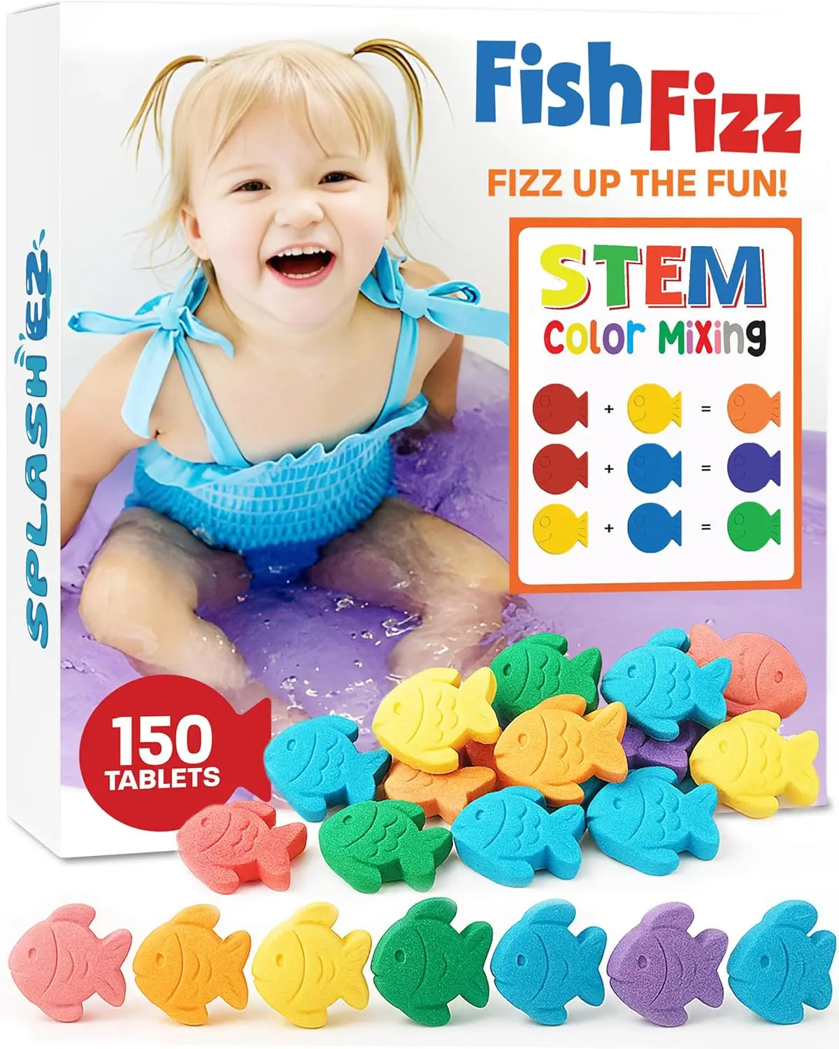 150 Count Fizzy Bath Color Tablets for Kids - Non Toxic, Fragrance Free, No Tub Staining, Easy Clean