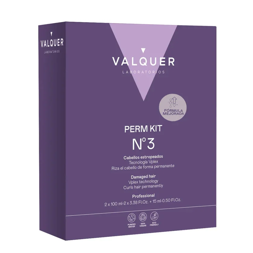 VALQUER Kit Profesional para Permanente Nº3 | Cabello Dañado, Fragilizado o Sobreprocesado | Líquido Moldeador + Neutralizante + Acondicionador Efecto