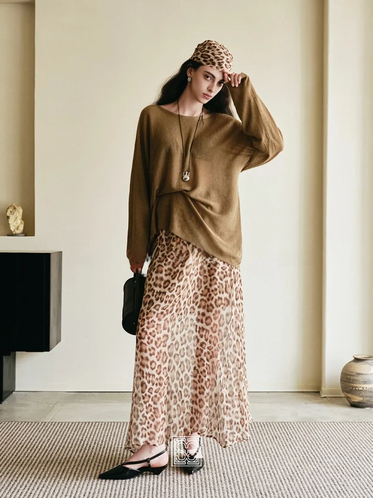 

life 2025 New 00 Silk Chiffon Leopard Print Large Scarf Versatile Long f Skirt Retro Sle Women's Faion Daily Wear