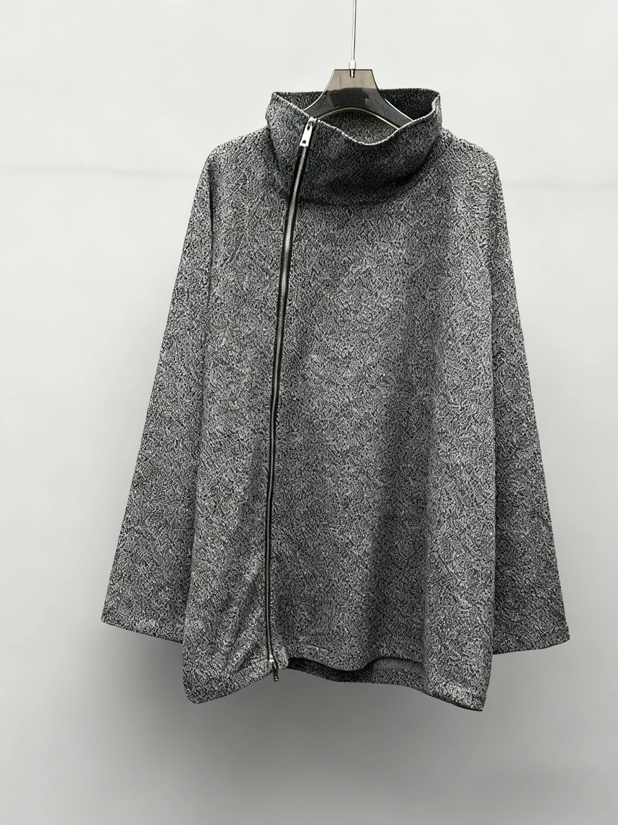 GALCAUR الصلبة تقسم سستة البلوز الإناث الوقوف طوق كم طويل فضفاض الشارع الشهير المرأة بلوزات الخريف الموضة