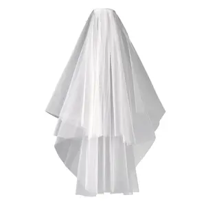 Cheap Short Wedding Veil with Cut Border Herry, Simple Wedding Accessories, 2 Layers, 2024 8 Main Sales Veil Bridal - №4