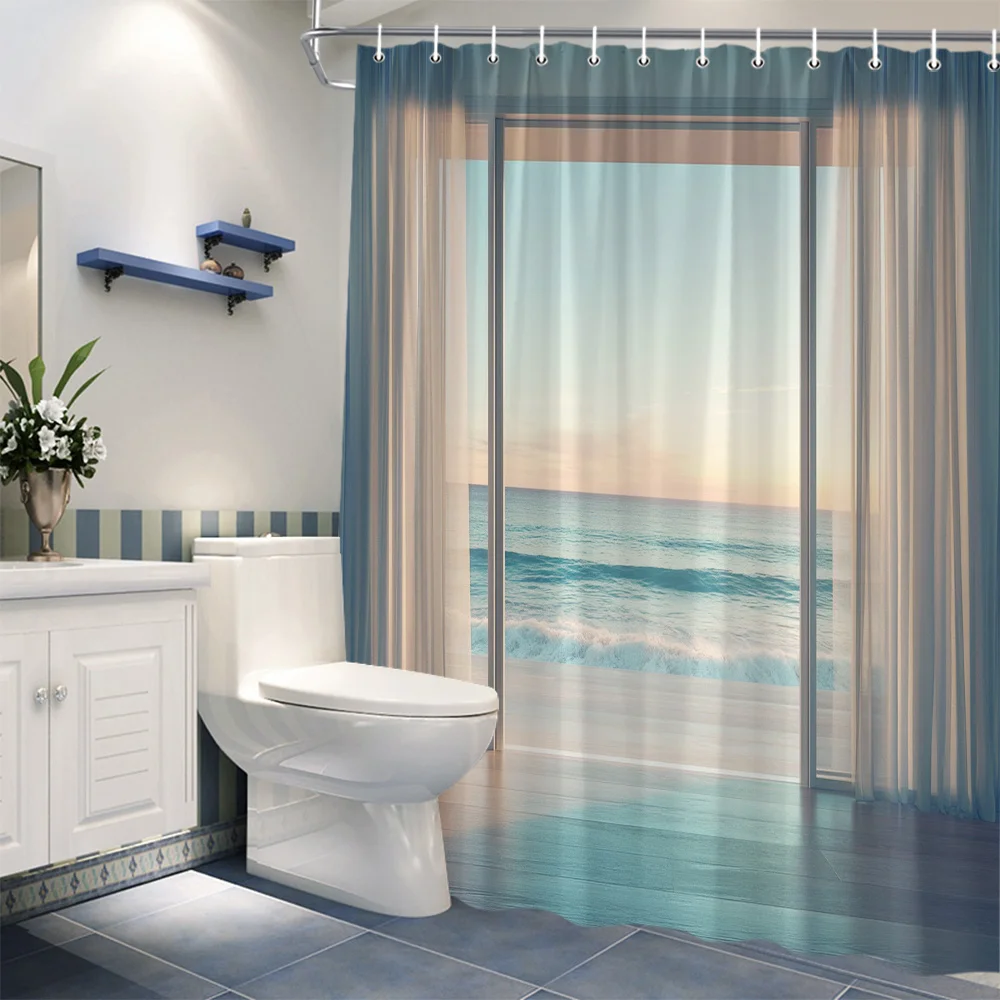 Waterproof Ocean Seascape Shower Curtain Liner for Modern Beach Coastal Bathroom Decor Tropical Seaside Shower Curtain