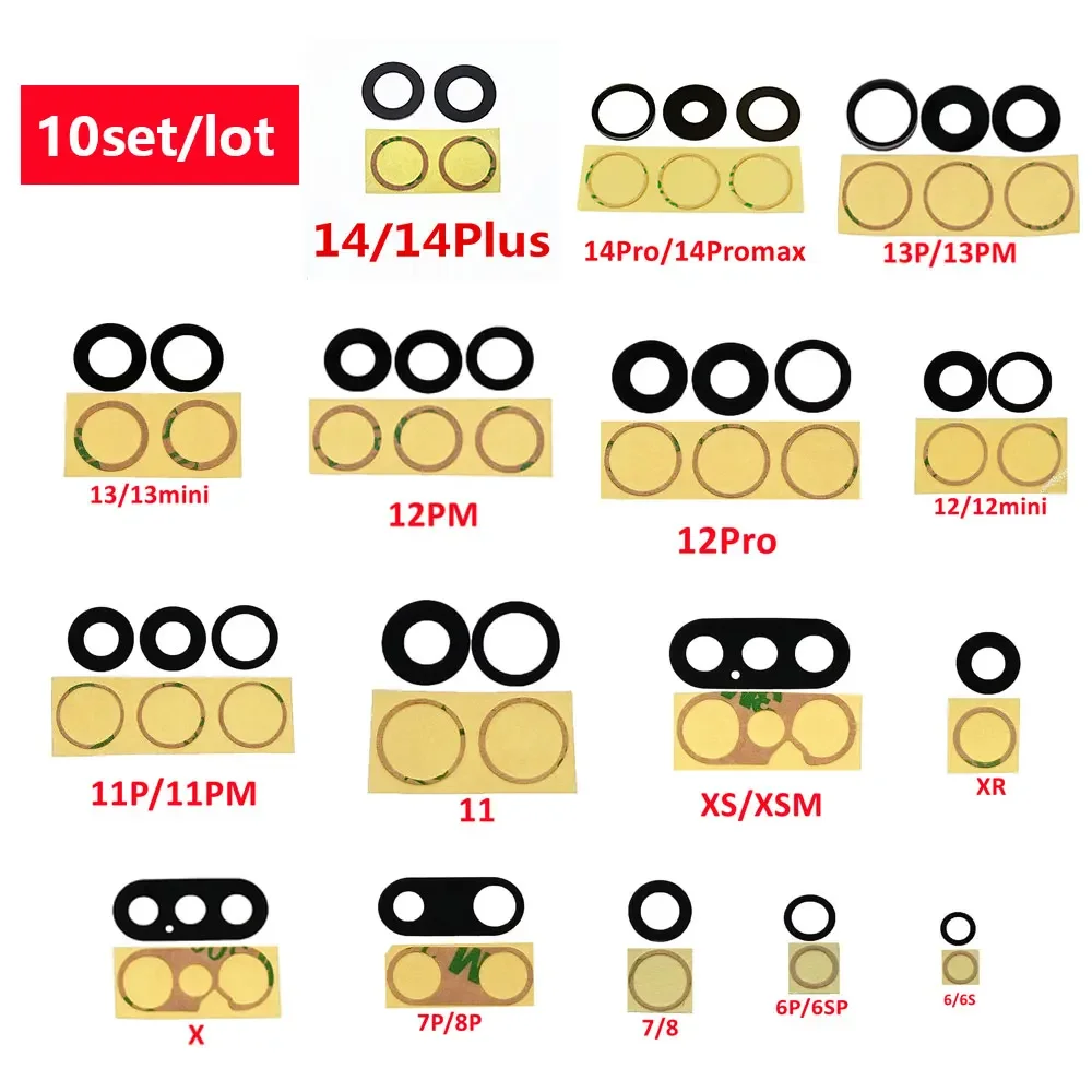 

10pcs Rear Back Camera Lens Glass for iPhone 14 13 Pro Max 12 11 ProMax Mini XR XS XSMax X 7 8 Plus 6 6s SE with Glue Sticker