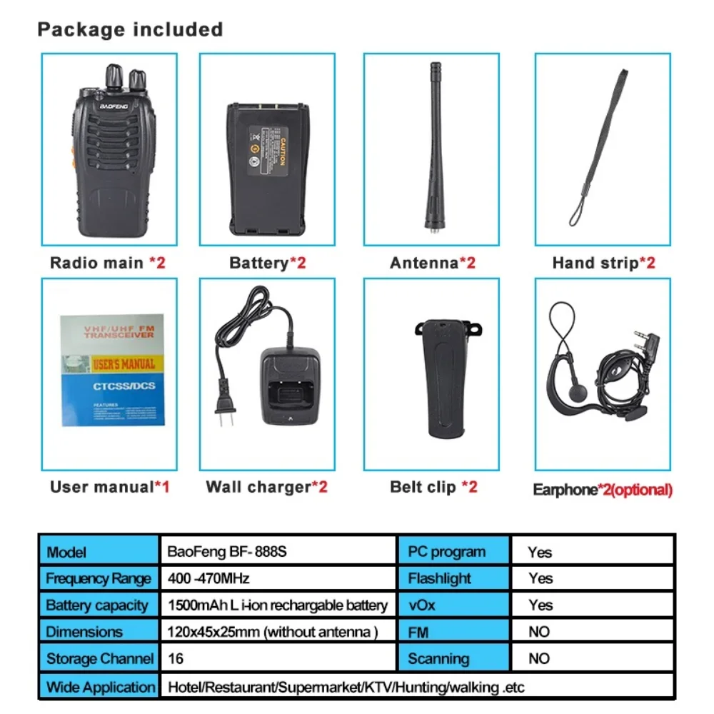 2PCS/1PCS 5KM Range Wireless Walkie-Talkie Talkie UHF 400-470MHz 5W Handheld Two-way Ham Radio(Desk Charge+BF888) Voice Prompt