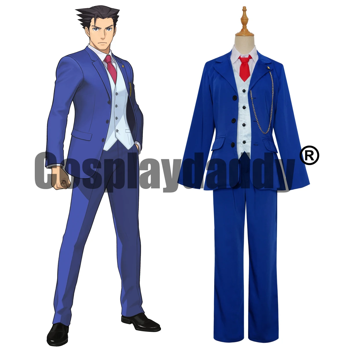 

Apollo Justice: Ace Attorney Trilogy Nick Phoenix Wright Ryuichi Naruhodo Outfit Blue Suits Cosplay Costume