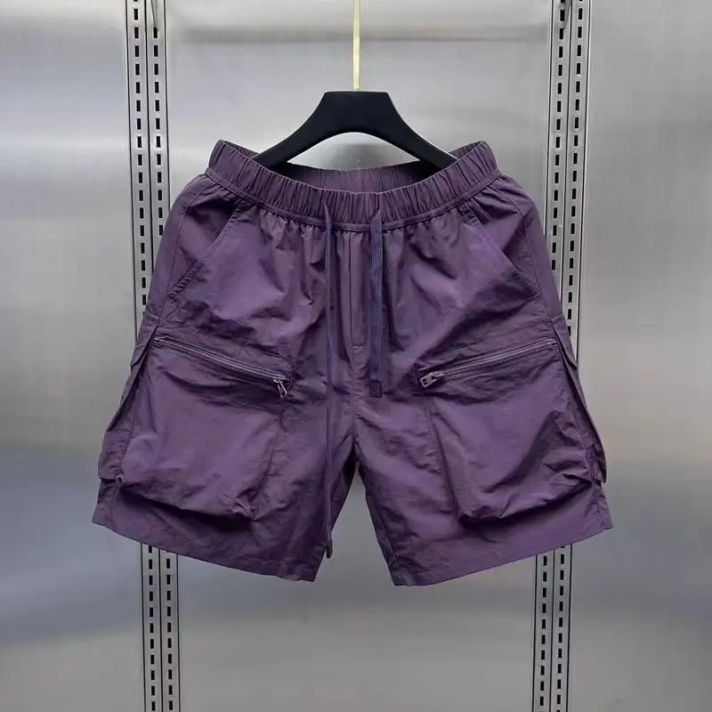 Herren Retro Cargo-Shorts mit mehreren Taschen, dünn, locker, gerade geschnitten, lässig, Sommer, Kordelzug, einfarbig, atmungsaktiv, leicht