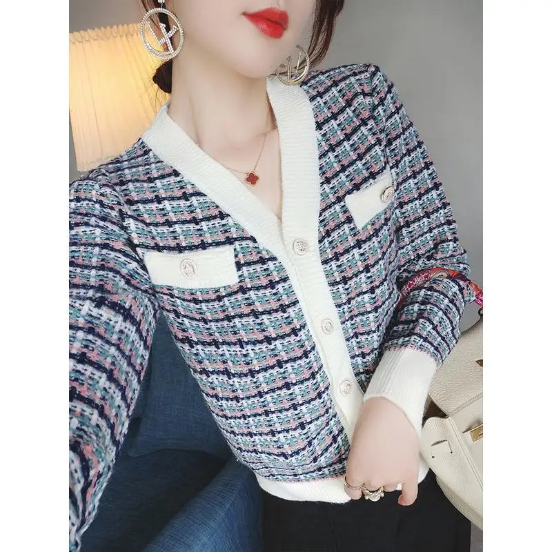 Knitted Cardigan Ladies Sweater Jacket 2023 Early Autumn Top Design Long Sleeve V neck Korean Women Cardigan Sweater Clothing