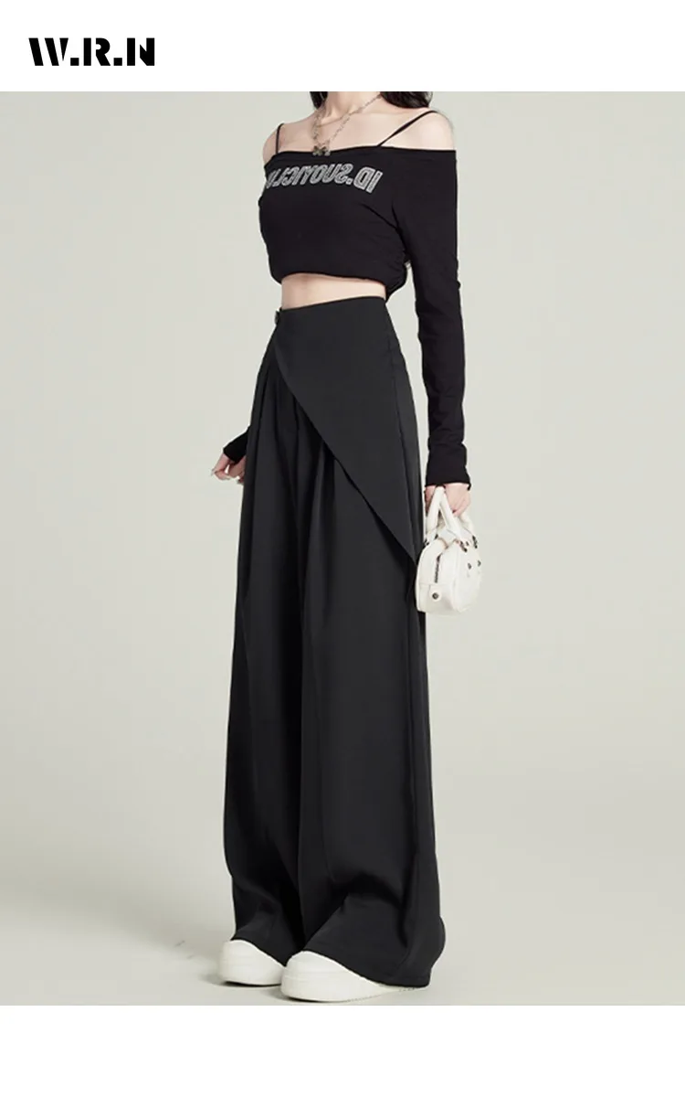 2025 Winter Casual Style Solid Color High Waist Suit Pants Women Fashion Loose Basics Full Length Wide Leg Tailored Trousers