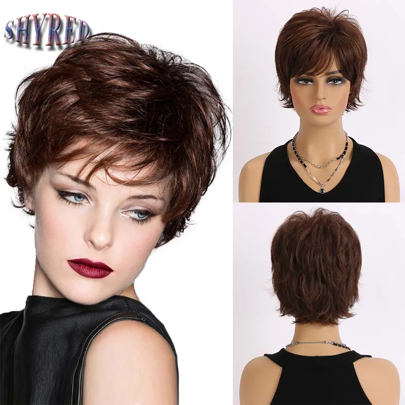 

Synthetic Women Short Curly Brown Wig Retro Style Wig Stylish Women's Short Curly Wig with Bangs Daily Wear for Ladies