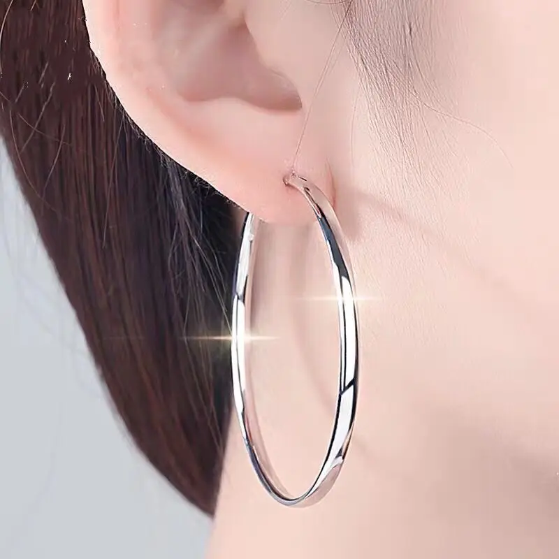 Somila 2022 Punk Mode 70mm Durchmesser Große Hoop Ohrringe Für Frauen S925 Ohrringe Brincos Schmuck Zubehör 3,0 MM Cерьги kольца – Detail 9