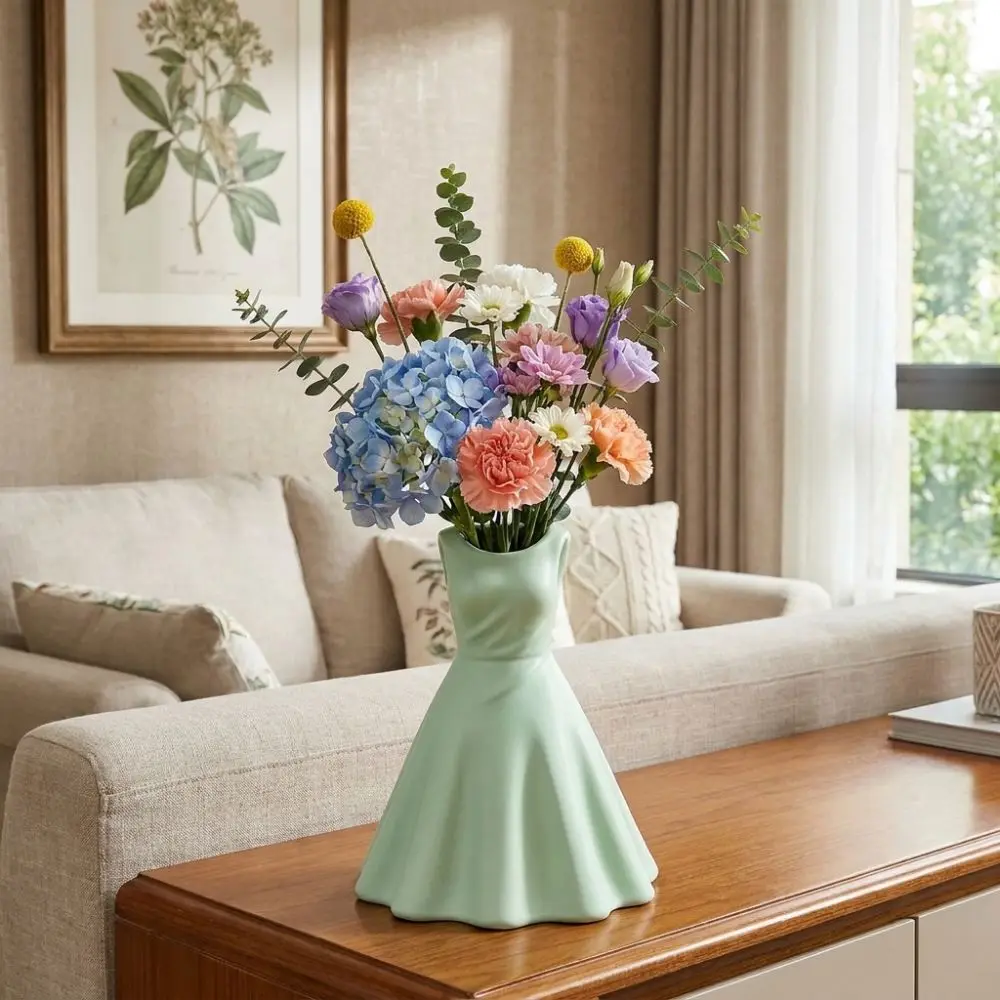3D Printed Princess Dress shape Vase Romantic Creative Desktop Ornament Plastic Flower Ware Wedding Decoration