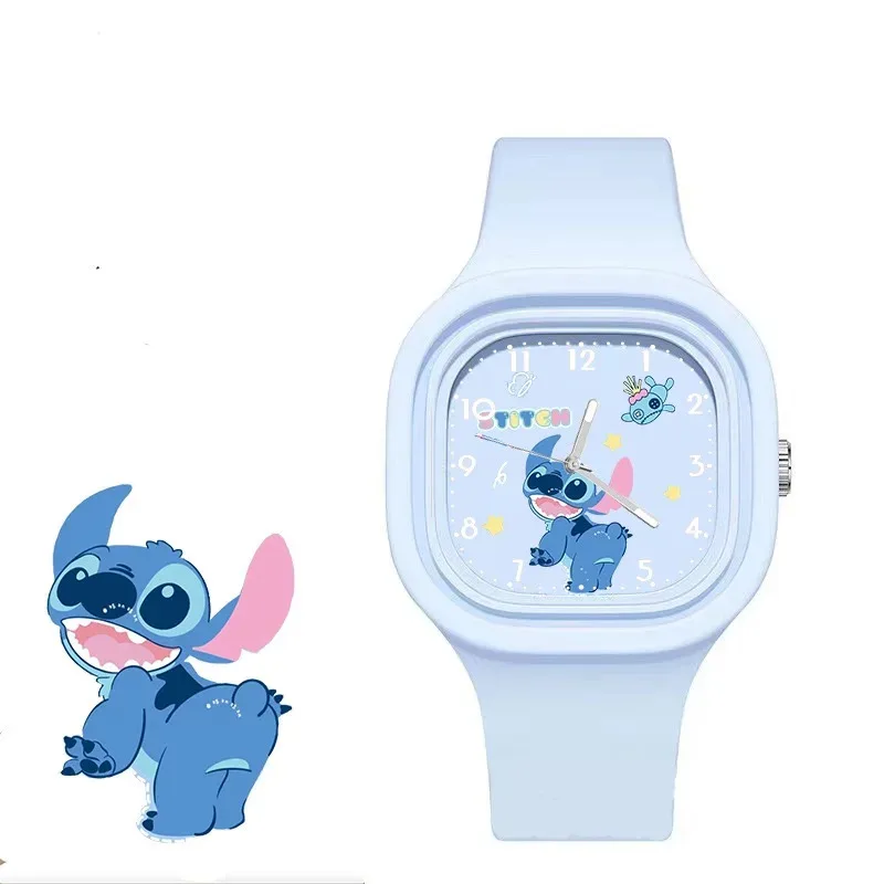 New Disney Stitch Cartoon Children'S Watch For Boys And Girls, Square Silicone Strap, Quartz Wrist Watch, Birthday Gift