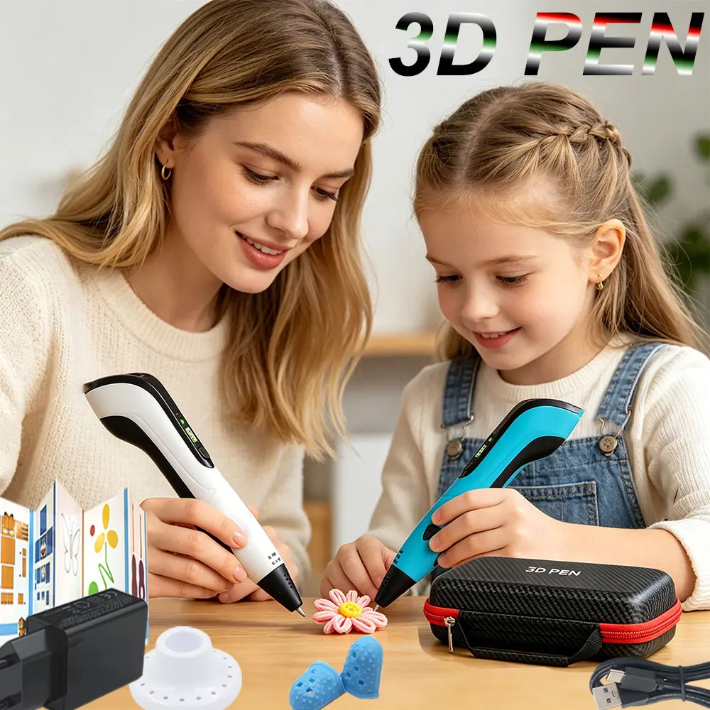2026 New 3D Printing Pen Set with LCD Display Power Adapter Colorful PLA Filament Travel Case Children Christmas Birthday Gift
