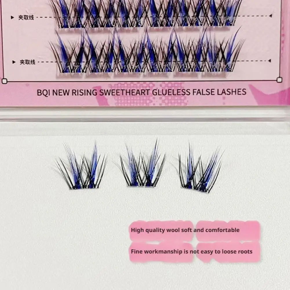 Colored False Eyelashes Glue-Free Self-adhesive Individual Clusters Natural Fluffy Curly Thick Eyelashes Reusable Makeup Tool