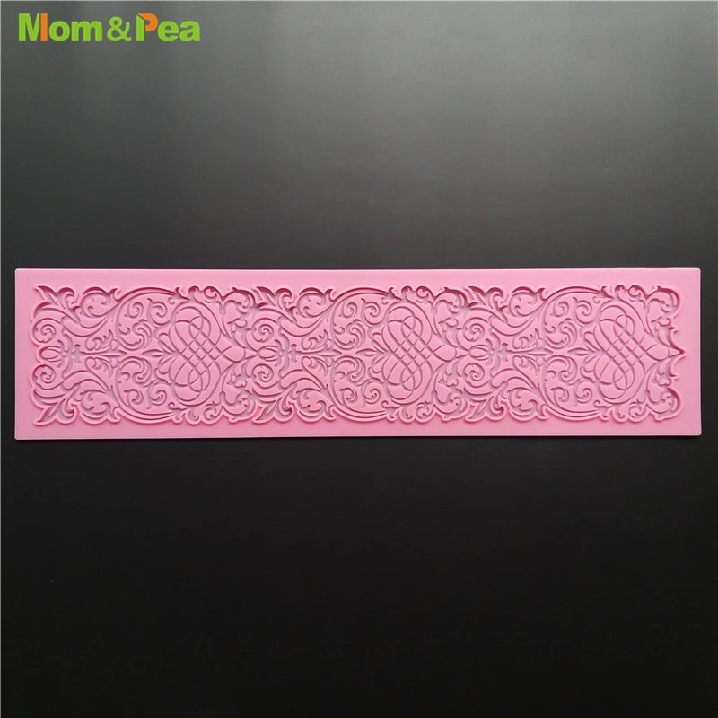 Mom&Pea GX156H Line Embossment Lace Pad Silicone Mould Cake Decoration Fondant Cake 3D Mold Food Grade