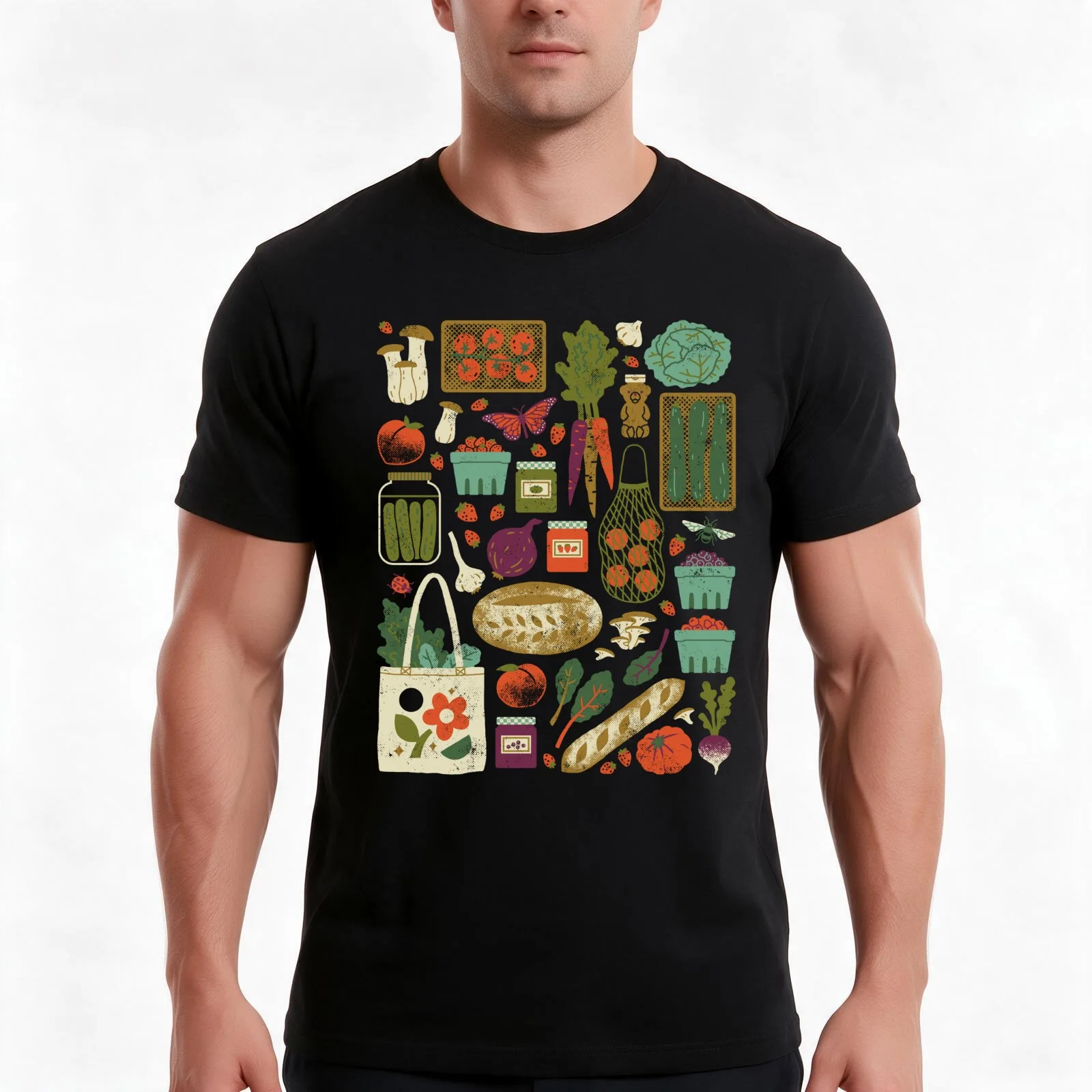 Farmers Market T-Shirt, Summer Casual Cotton Tee, Oversized Streetwear Tops, Vintage Graphic Print, Loose Fit Short Sleeve