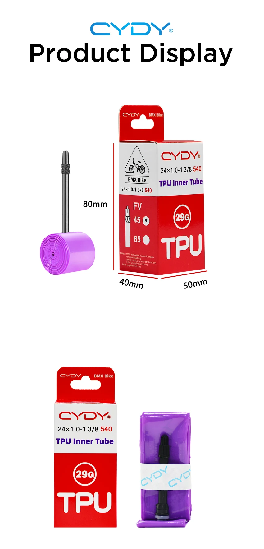 CYDY Bike TPU-Innenschlauchkamera, 24 Zoll, 540, 24 x 1,0, 1 1/8, 1,1, 1 1/4, 1 3/8 Zoll, Presta-Ventil, BMX-Fahrradreifen, Pneu-Fahrradreifen, 29G – Detail 8