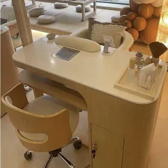 Nail shop solid wood paint Japanese style simple economy nail desk chair single double double storage vacuum cleaner nail desk