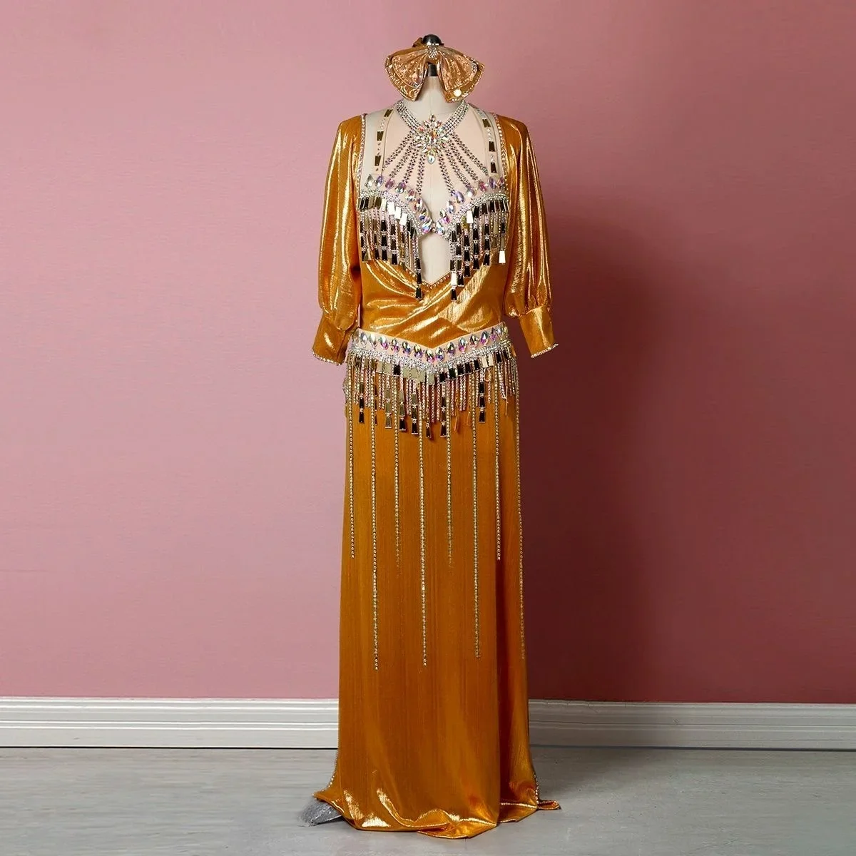 

Роскошный египетский танец живота на заказ, халат Saidi, платье Baladi, групповой костюм для выступлений, костюм для соревнований по народным танцам, черный