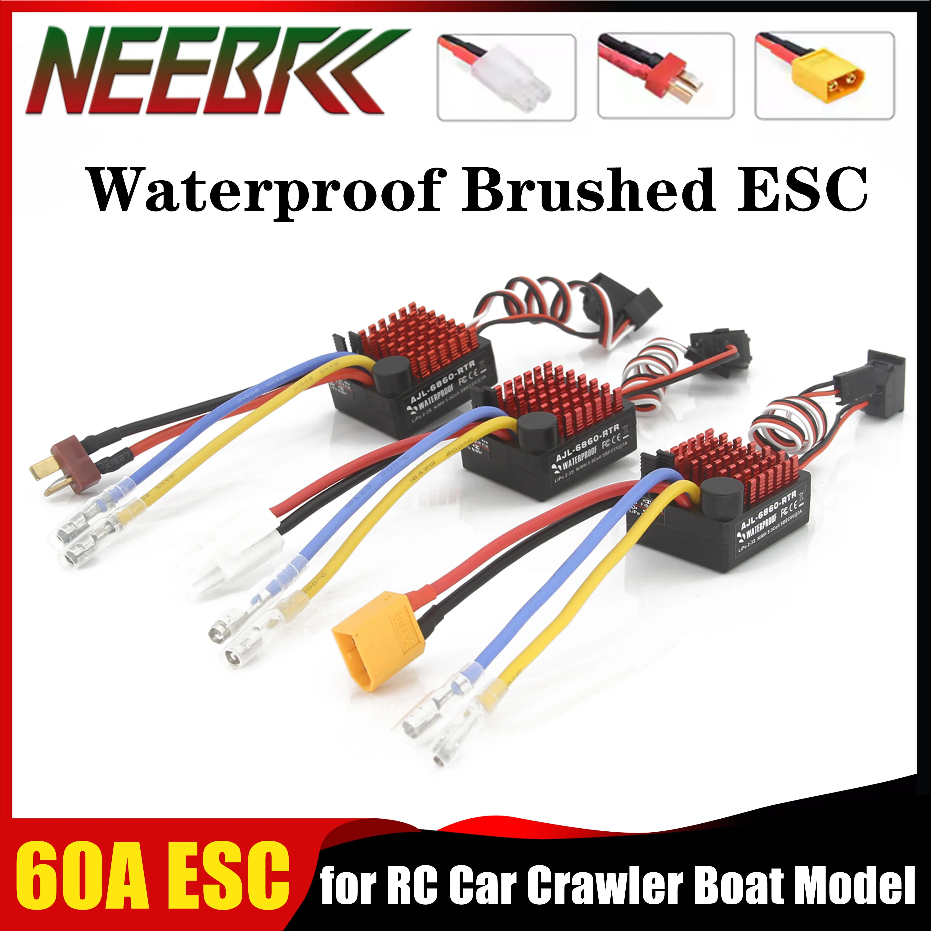 

NEEBRC 60A Водонепроницаемый матовый ESC T/XT60/Tamiya 6 В/3 А BEC Встроенный 3 режима 2-3S для двигателя 540/550/750 RC Модель гусеничной лодки
