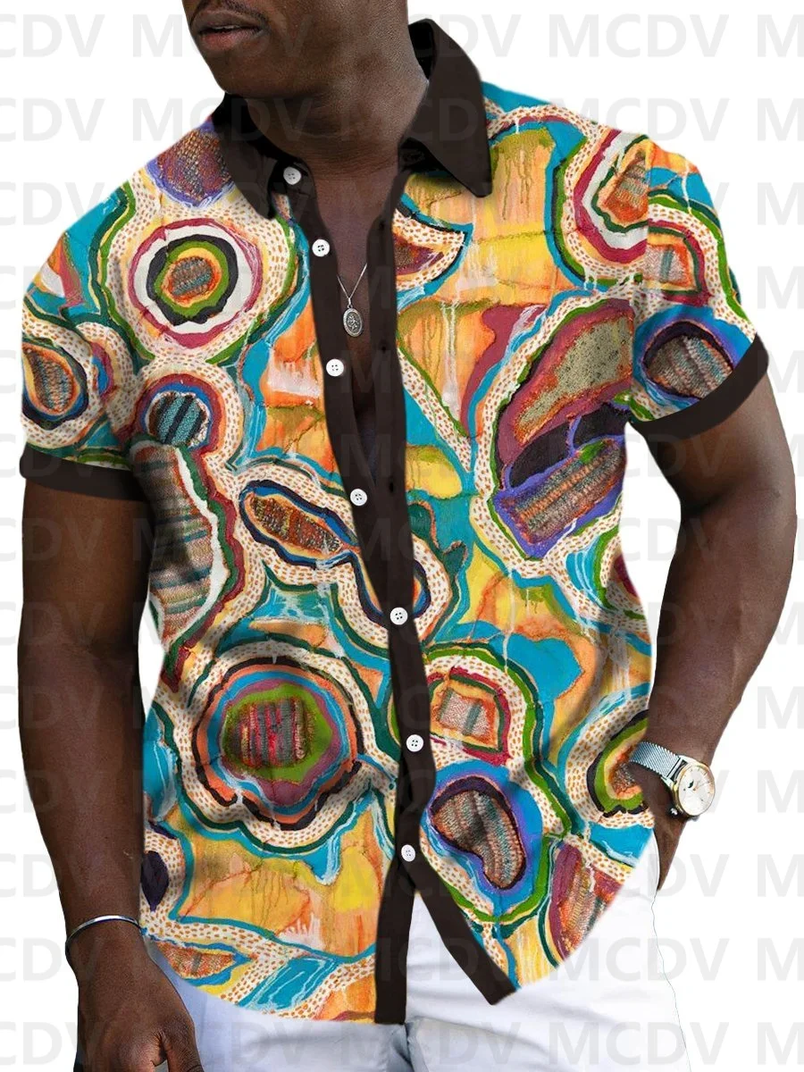 

Multicolor Geometric Splicing Print Short Sleeve Shirt 3D Hawaiian Shirts Summer Men Shirts