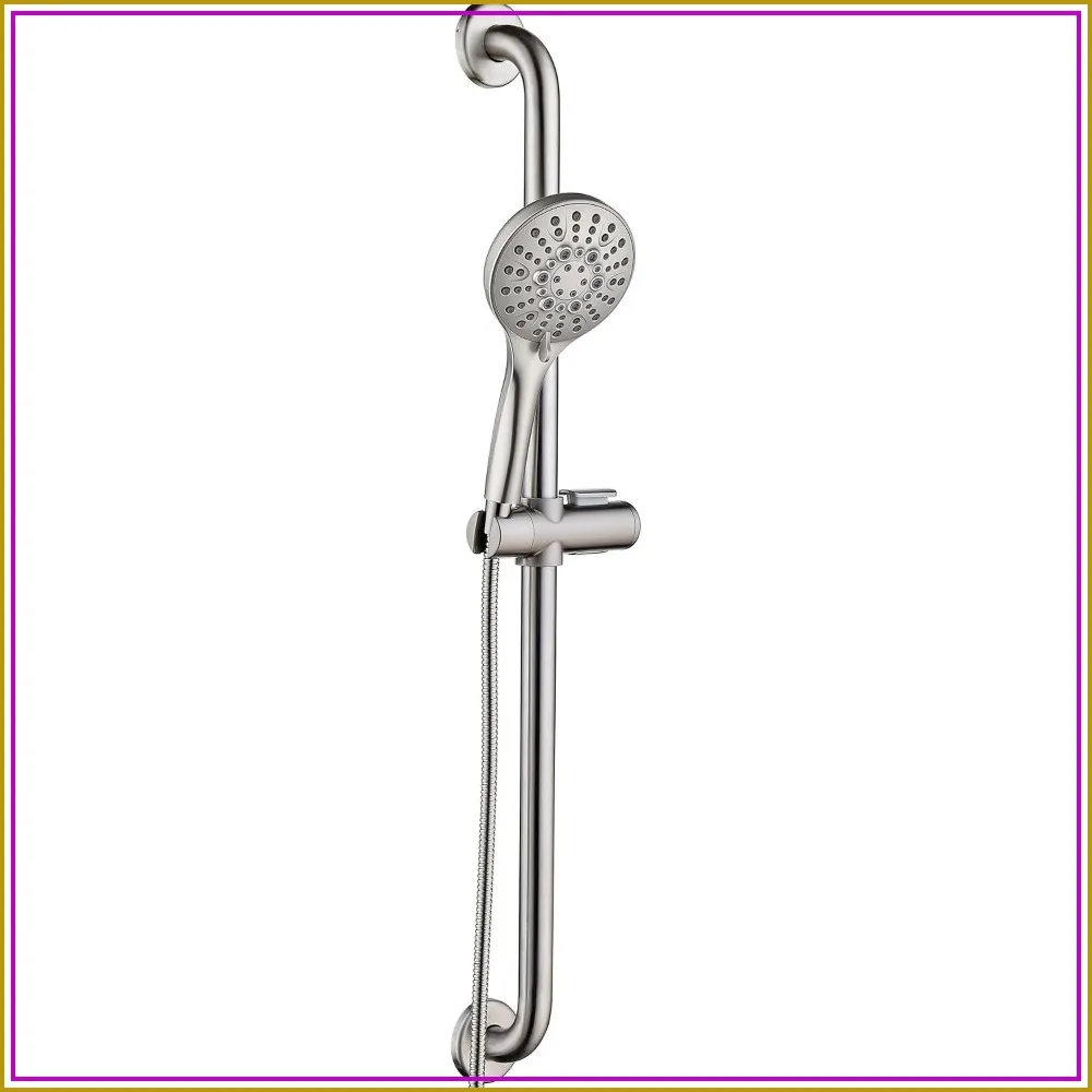 Slide Bar Shower Set with Handheld Shower Head, ADA Grab Bar, Adjustable Height, 69-Inch Hose, Brushed Nickel