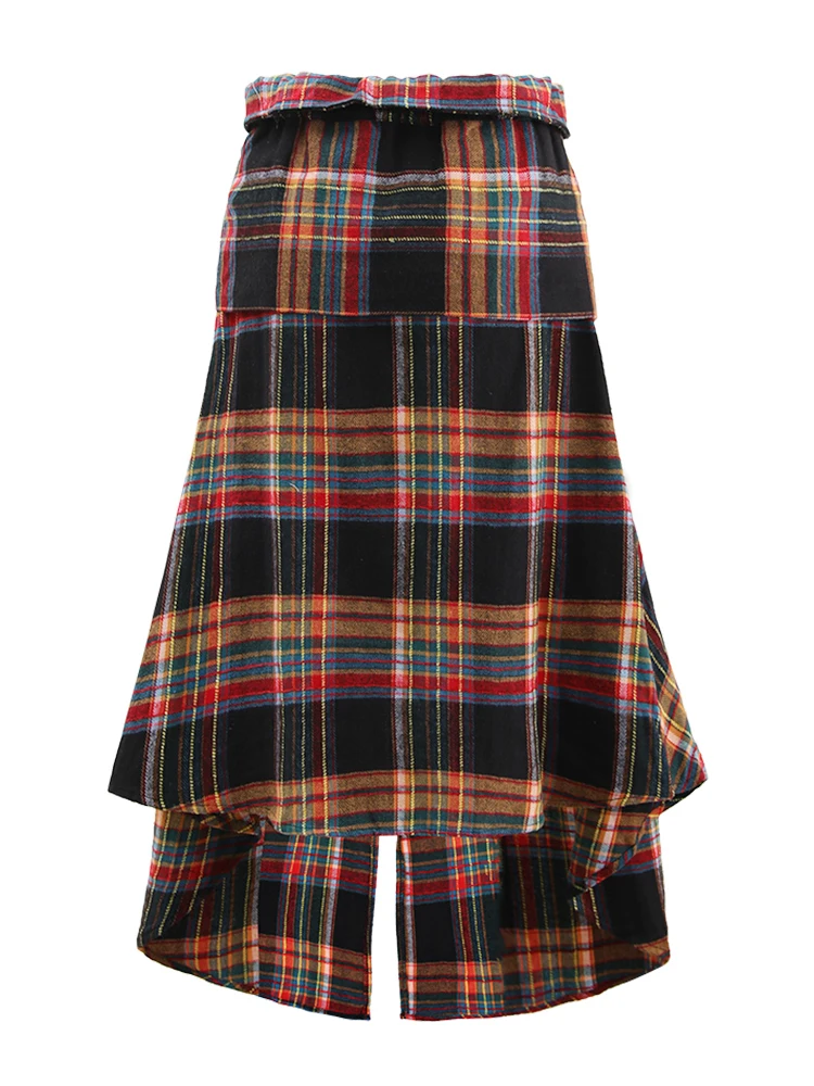 DEAT New Items Trendy Women\'s Plaid Bandage Irregular Long Skirts 2024 Summer Fashion High Waist A-line Skirt Female CP2A0023